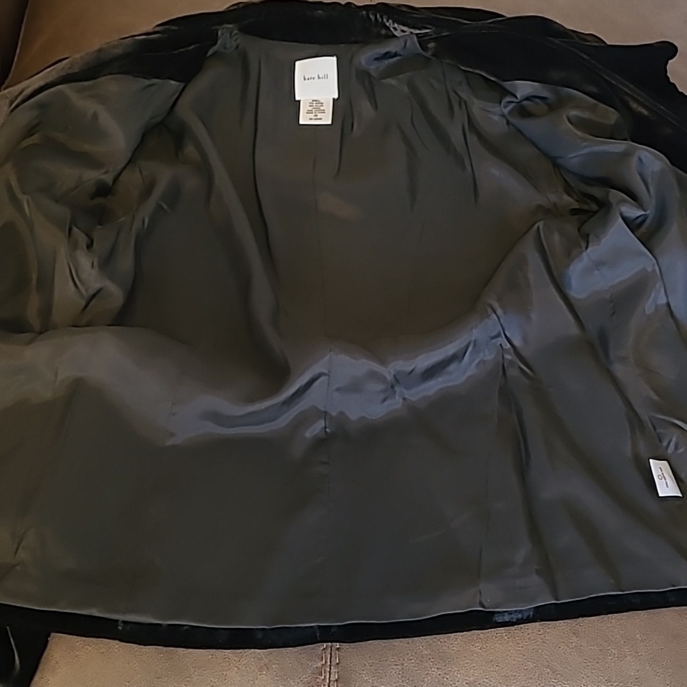 Kate Hill Black Crushed Velvet Black Ruffle Blazer Jacket Wmn 16 Plus Elegant - Picture 15 of 15